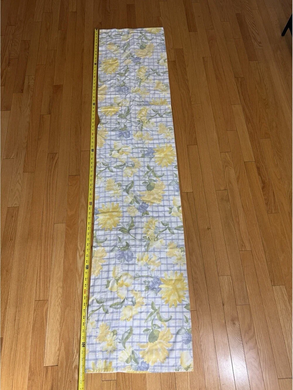 Vintage 1990s Window Valance Country Kitchen Floral Plaid Yellow Gray, 76x16”